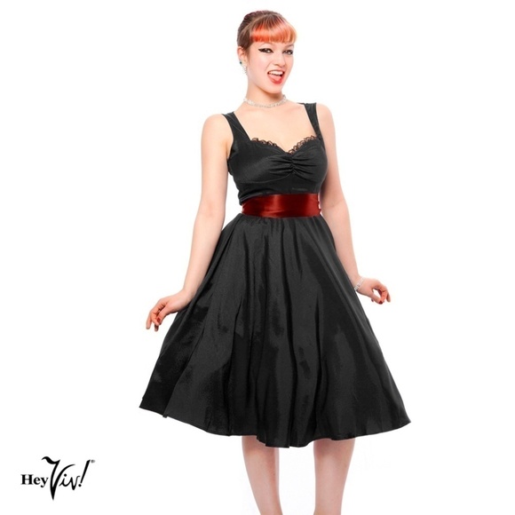 ChicStar Dresses & Skirts - Black Party Dress - Red Sash - Retro 50s Style - M